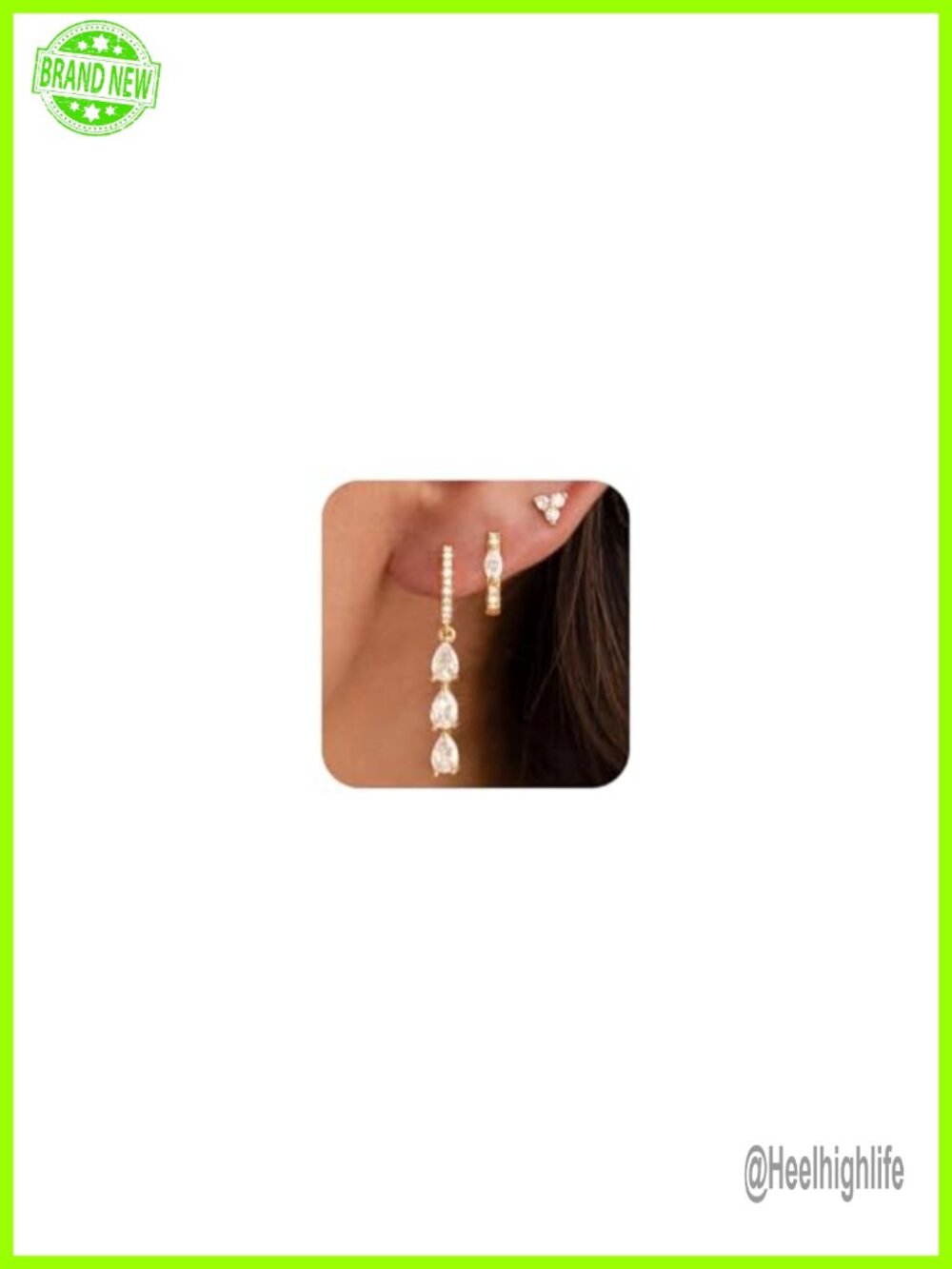 14K Gold Plated Hoop & Dangle Earring Set Cubic Zirconia Drop Earrings